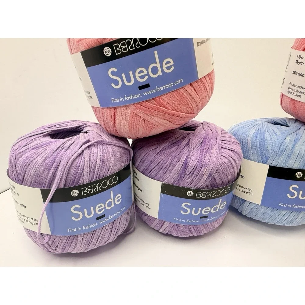 LOT 6 Yarn Balls SUEDE Italy 50 Grams Each Made Italy Nylon Pink Purple Blue